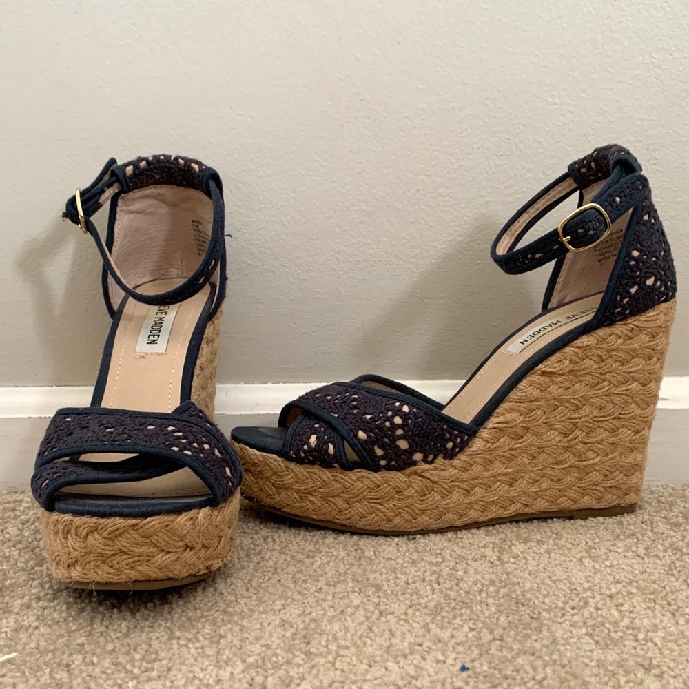 **SOLD** Steve Madden Blue Crochet Wedges sz. 8